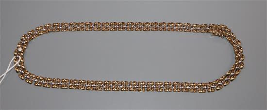 A 9ct yellow and white gold flexible link necklace, 20.8 grams.